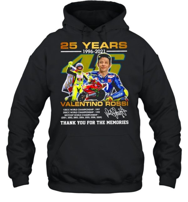 25 years 1996 2021 valentino rossi thank you for the memories shirt