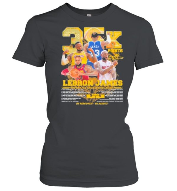 35k Lebron James 3rd NBA time scoring leader 9k Rebounds 9k assists shirt