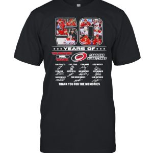 50 Years Of The greatest NHL Teams Carolina Hurricanes Signatures Thank You For The Memories Shirt