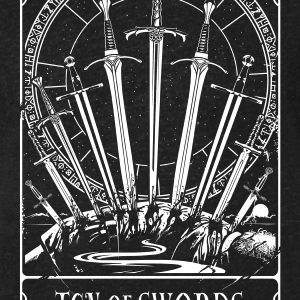 Deadly Tarot Ten Of Swords Mens Heather Black Denim T Shirt 3