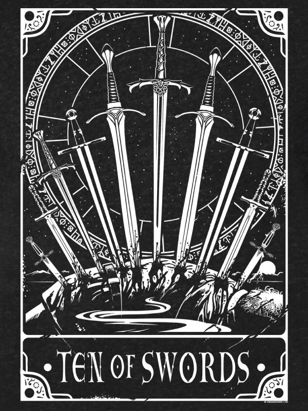 Deadly Tarot – Ten Of Swords Men’s Heather Black Denim T-Shirt