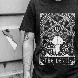 Deadly Tarot The Devil Mens Heather Black Denim T Shirt 3