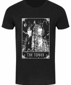 Deadly Tarot The Tower Mens Heather Black Denim T Shirt 1