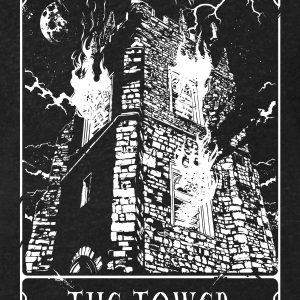 Deadly Tarot The Tower Mens Heather Black Denim T Shirt 3