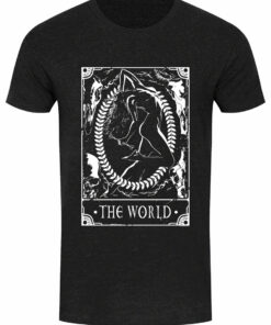 Deadly Tarot The World Mens Heather Black Denim T Shirt 1
