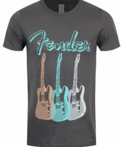 Fender Tripple Guitar Mens Charcoal Grey T Shirt 1