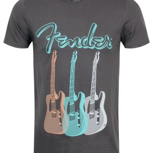 Fender Tripple Guitar Mens Charcoal Grey T Shirt 1