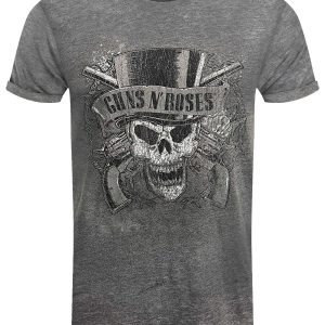 Guns N Roses Faded Skull Men’s Burnout Charcoal Grey T-Shirt