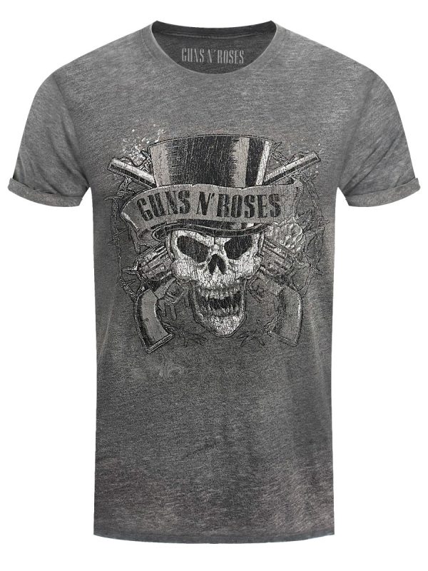 Guns N Roses Faded Skull Men’s Burnout Charcoal Grey T-Shirt