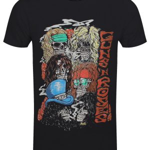 Guns N Roses Stacked Skulls Mens Black T Shirt 1