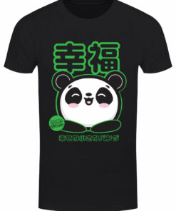 Handa Panda Happiness Mens Black T Shirt 1