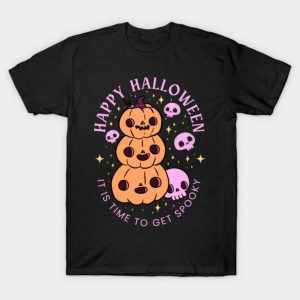 Happy Halloween It is time to get spooky a cute pumpkin pile and skulls 2023 Halloween T-Shirt