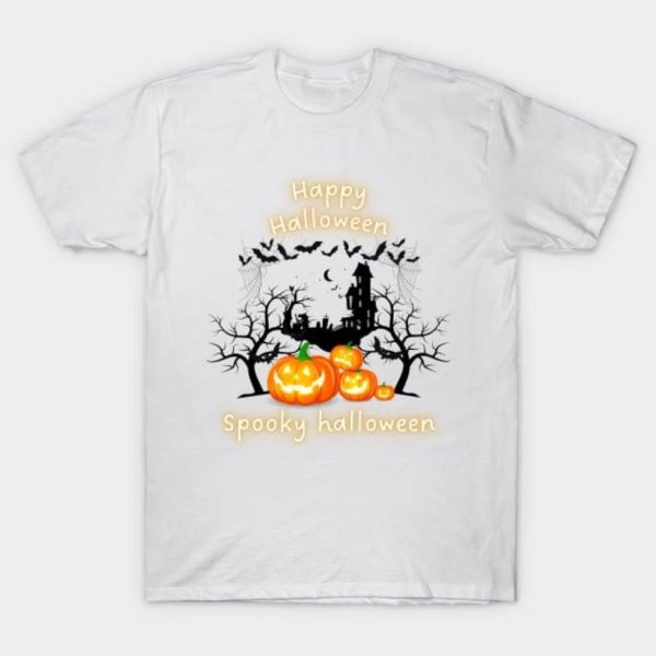 Happy Halloween spooky pumpkin and bats around spooky Home 2023 Halloween T-Shirt