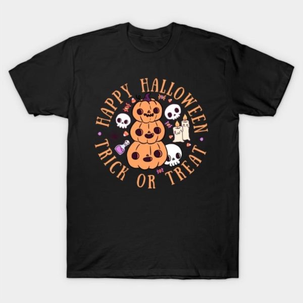 Happy Halloween trick or treat funny pumpkin and skullcap Halloween 2023 T-Shirt