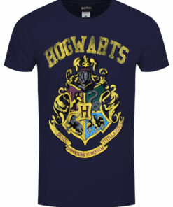 Harry Potter Hogwarts Faded Crest Mens Navy T Shirt 1