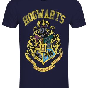 Harry Potter Hogwarts Faded Crest Mens Navy T Shirt 1