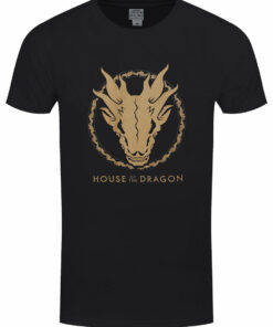 House Of The Dragon Gold Ink Skull Mens Black T Shirt 1