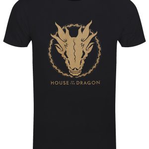 House Of The Dragon Gold Ink Skull Men’s Black T-Shirt