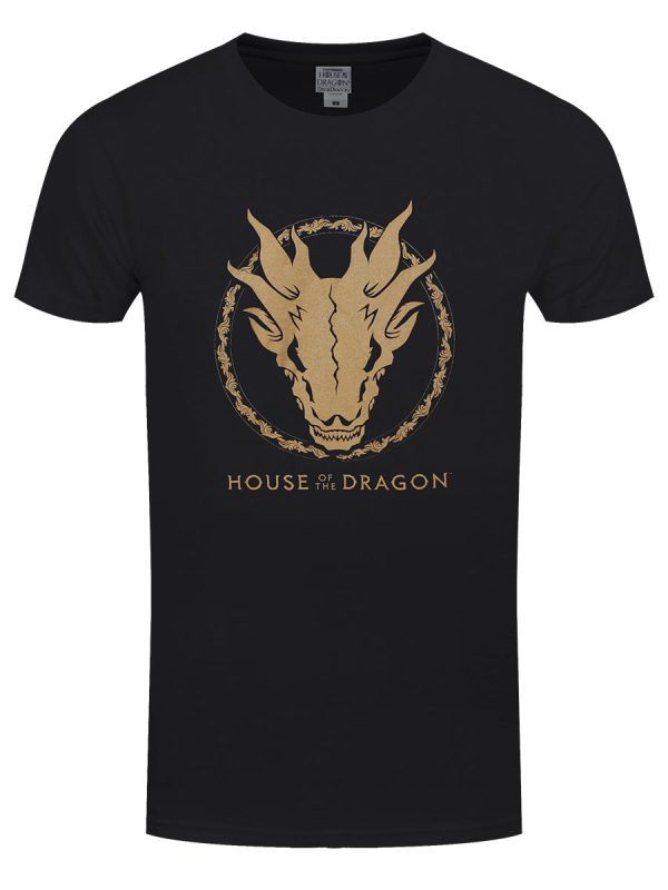 House Of The Dragon Gold Ink Skull Men’s Black T-Shirt