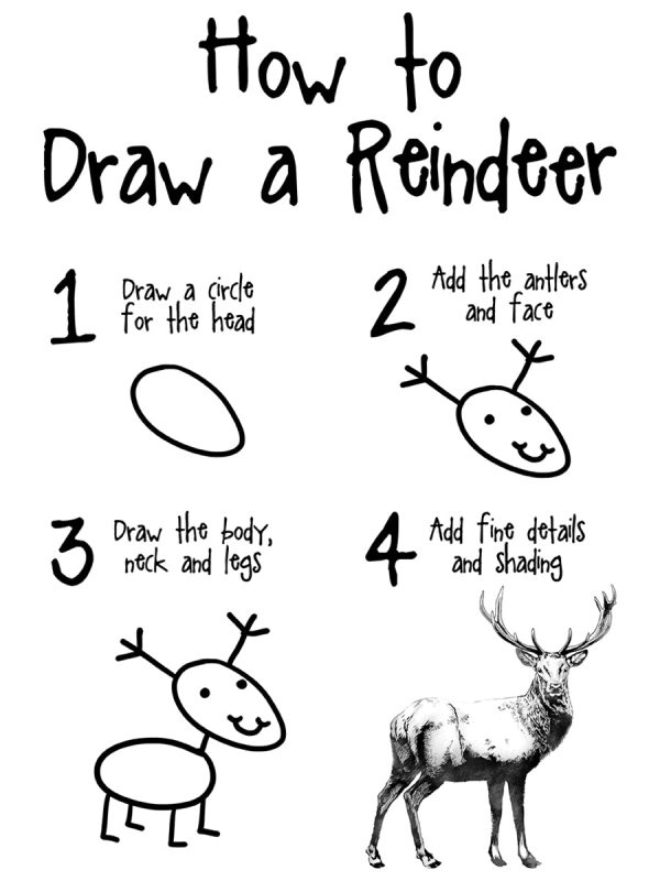 How To Draw A Reindeer Men’s White T-Shirt