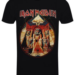 Iron Maiden Powerslave Lightning Circle Mens Black T Shirt 1