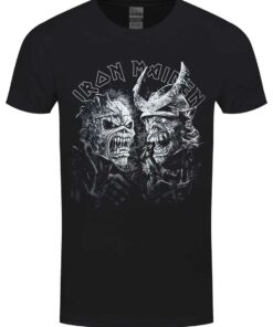 Iron Maiden Senjutsu Grayscale Heads Mens Black T Shirt 1