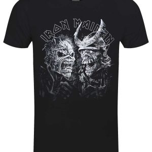 Iron Maiden Senjutsu Grayscale Heads Mens Black T Shirt 1