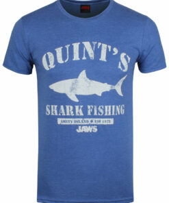 Jaws Quints Shark Fishing Mens Heather Blue T Shirt 1