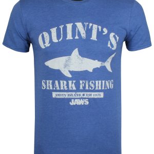 Jaws Quints Shark Fishing Mens Heather Blue T Shirt 1