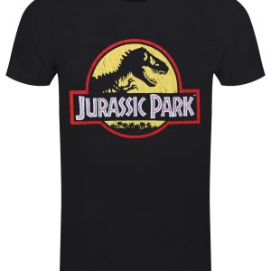 Jurassic Park Original Logo Distressed Men’s Black T-Shirt