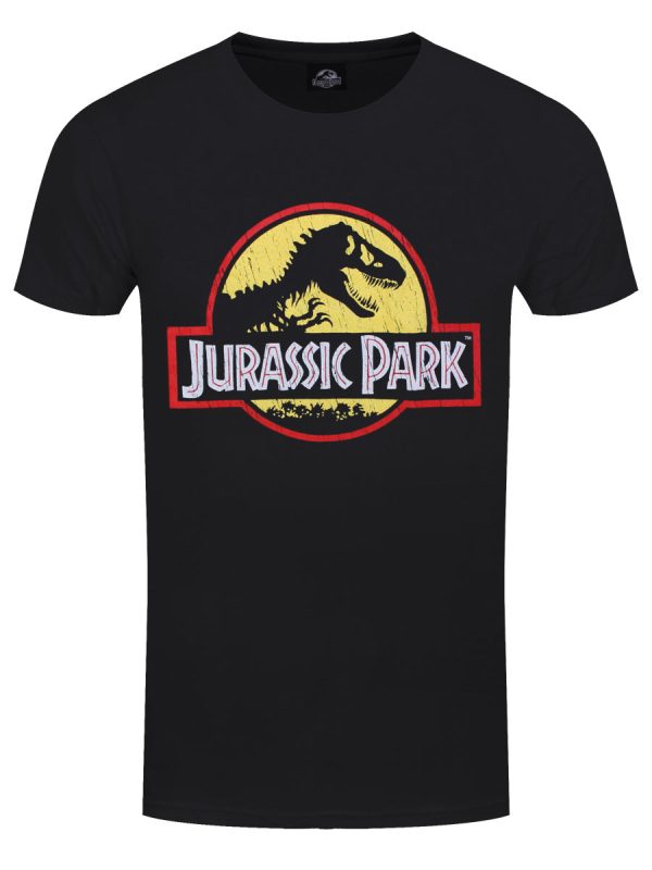 Jurassic Park Original Logo Distressed Men’s Black T-Shirt