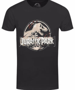 Jurassic Park Scratched Logo Mens Black Acid Wash T Shirt 1
