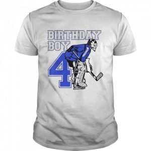 Kids 4 years old ice hockey goalie themed birthday 4th boy shirt