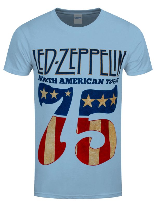 Led Zeppelin 1975 North American Tour Men’s Blue T-Shirt