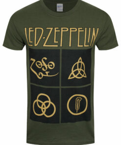 Led Zeppelin Gold Symbols Mens Olive Green T Shirt 1