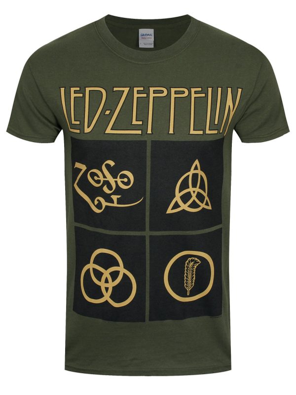 Led Zeppelin Gold Symbols Men’s Olive Green T-Shirt
