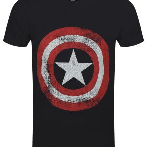 Marvel Captain America Distress Shield Mens Black T Shirt 1