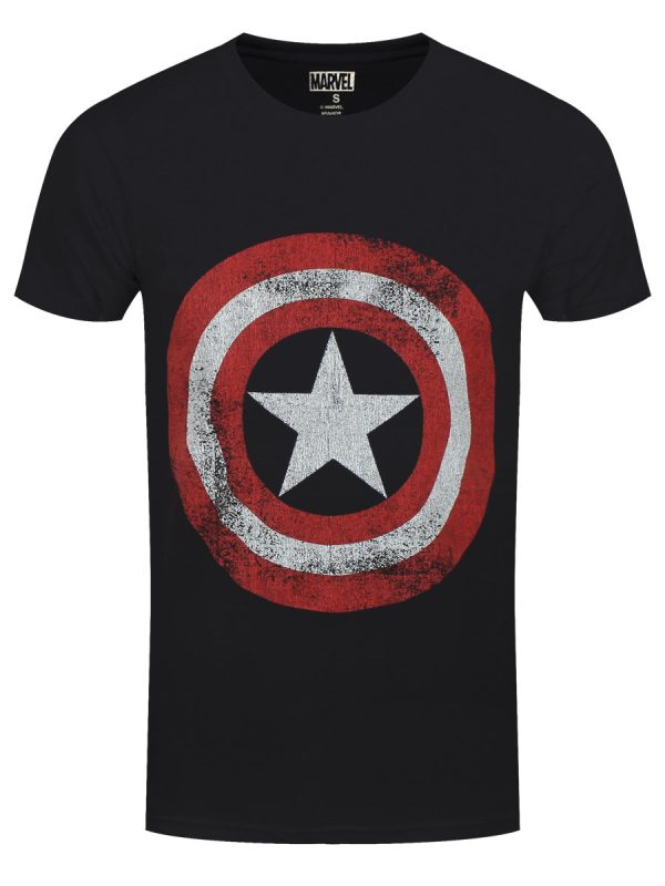 Marvel Captain America Distress Shield Men’s Black T-Shirt