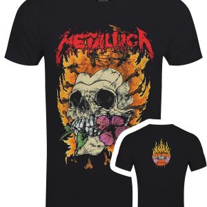 Metallica Flower Skull Red Logo Mens Black T Shirt 1