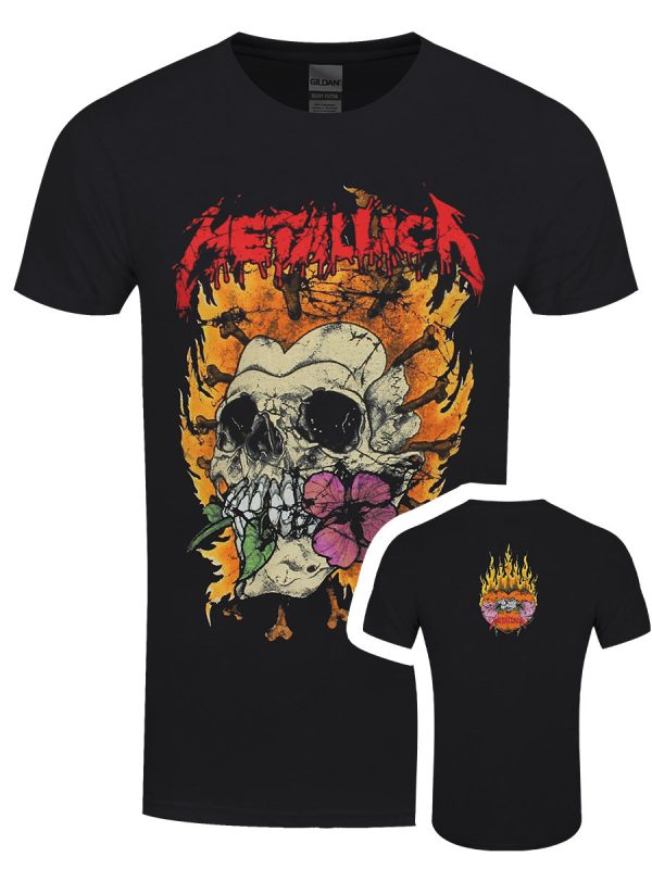 Metallica Flower Skull Red Logo Men’s Black T-Shirt