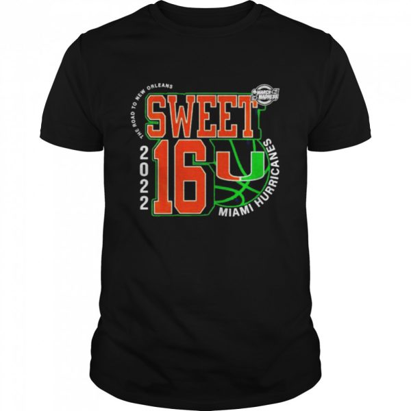 Miami Hurricanes March Madness 2022 Ncaa Men’s Basketball Sweet 16 The Road To New Orleans T-Shirt