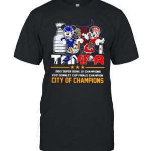 Mickey Mouse Tampa Lightning and Buccaneers 2021 Stanley Cup and Super Bowl LV champion City of champions shirt