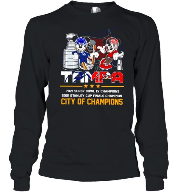 Mickey Mouse Tampa Lightning and Buccaneers 2021 Stanley Cup and Super Bowl LV champion City of champions shirt