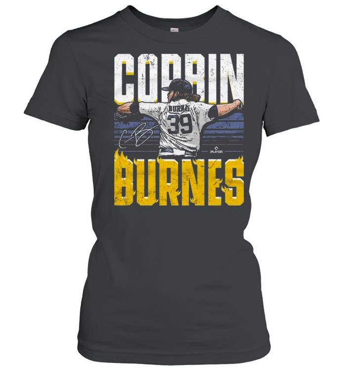 Milwaukee Brewers Corbin Burnes Flames Baseball Signature Shirt