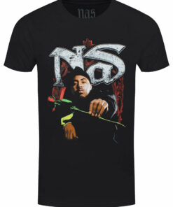 Nas Red Rose Mens Black T Shirt 1