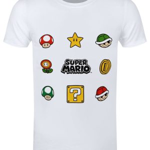 Nintendo Super Mario Items Mens White T Shirt 1