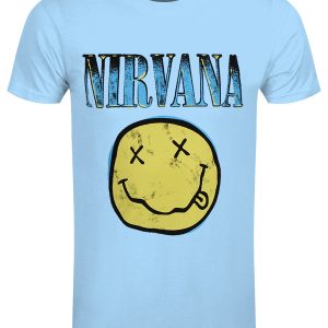 Nirvana Xerox Happy Face Mens Light Blue T Shirt 1