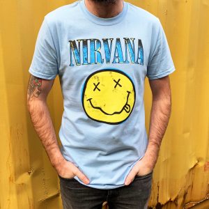 Nirvana Xerox Happy Face Mens Light Blue T Shirt 3