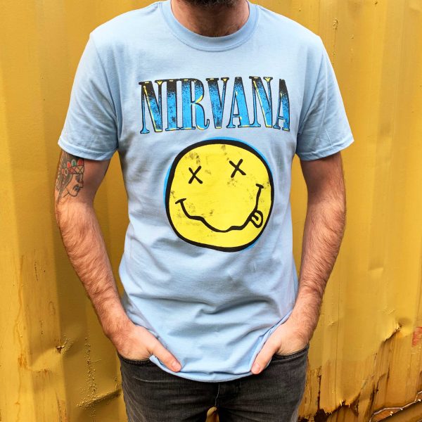 Nirvana Xerox Happy Face Men’s Light Blue T-Shirt