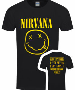 Nirvana Yellow Happy Face Flower Sniffin Mens Black T Shirt 1